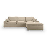 ECKSOFA VEDA Beige Flachgewebe  - Beige/Schwarz, Basics, Holz/Textil (308/186cm) - MID.YOU