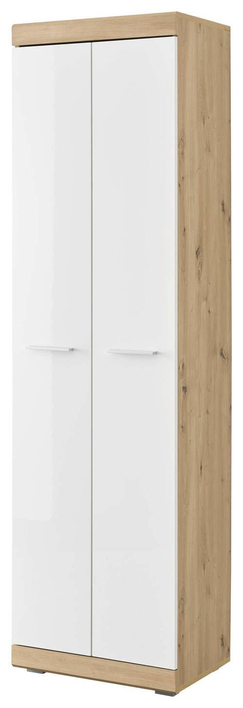GARDEROBNA OMARA hrast artisan, bela, visoki sijaj - srebrne barve/bela, Design, umetna masa/leseni material (55/195/38cm) - Carryhome