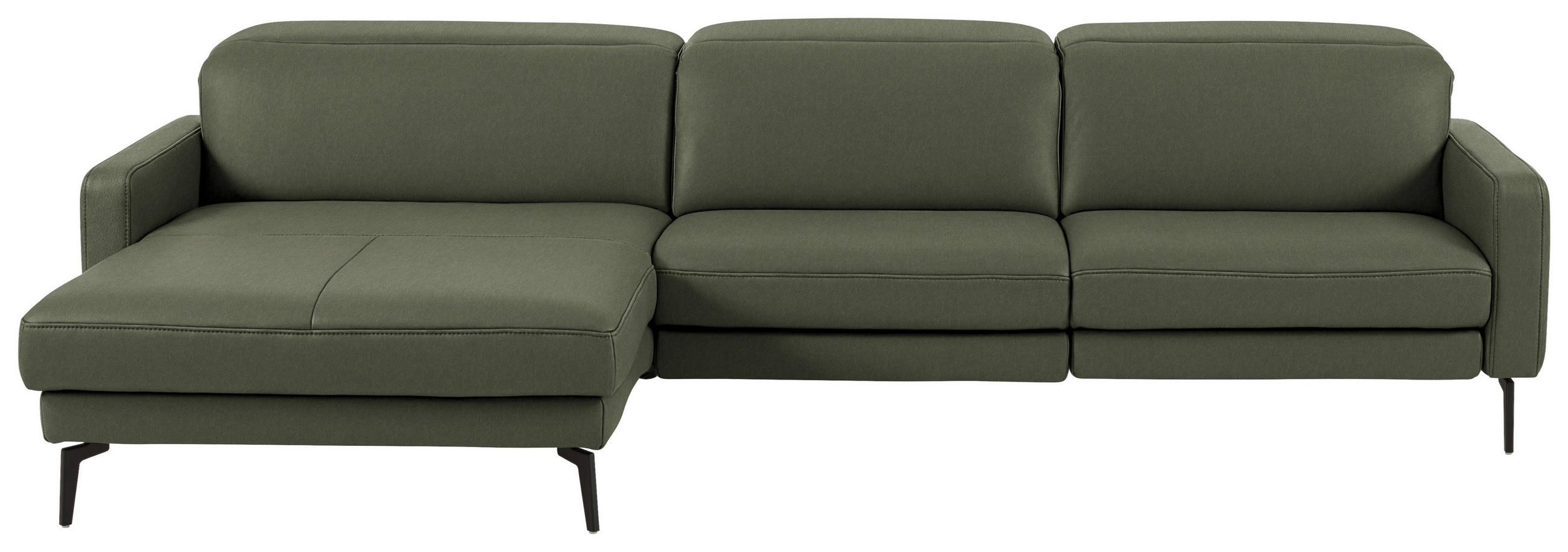 ECKSOFA 179/323 cm  in Echtleder Graugrün Kopfteilverstellung  179/323 cm  - Schwarz/Graugrün, Design, Leder/Metall (179/323cm) - Dieter Knoll