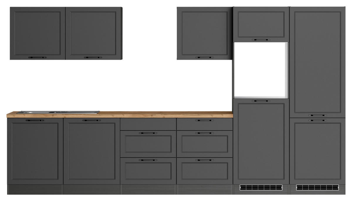KÜCHENLEERBLOCK 360 cm   in Grau, Eiche Wotan  - Eiche Wotan/Schwarz, LIFESTYLE, Holzwerkstoff/Metall (360cm) - Held