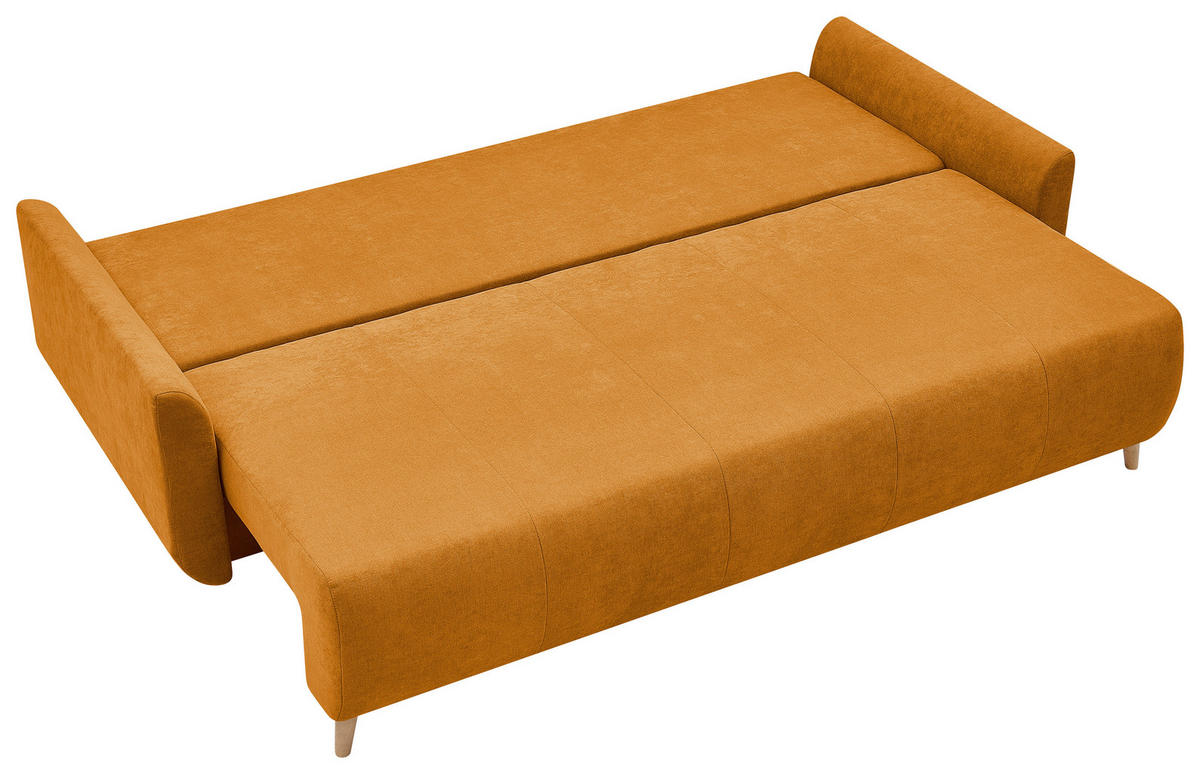 SCHLAFSOFA DUO Mikrofaser Gelb  inkl. Rückenkissen, Bettkasten, Schlaffunktion, Rücken echt  - Gelb/Naturfarben, Design, Textil (218/90/110cm) - P & B