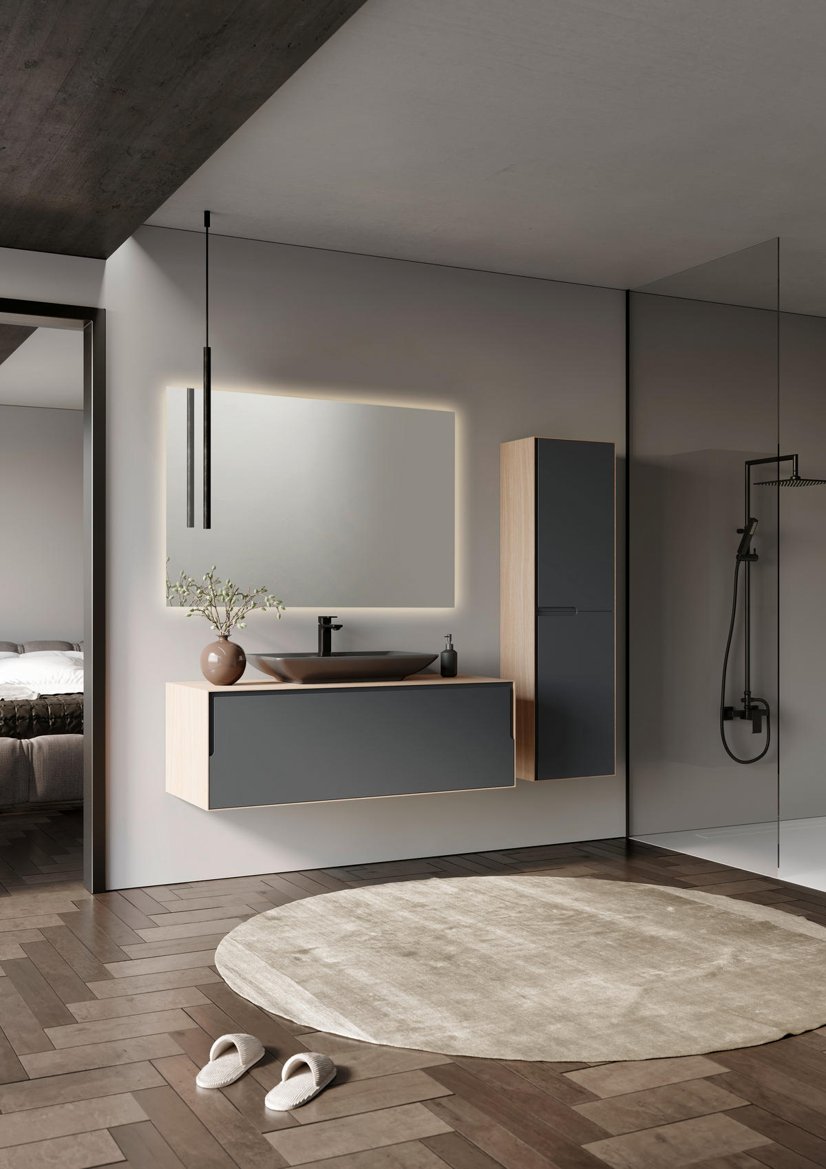 WASCHTISCHKOMBI 120 cm  - Anthrazit/Walnussfarben, Design, Keramik/Holzwerkstoff (120cm) - Welnova