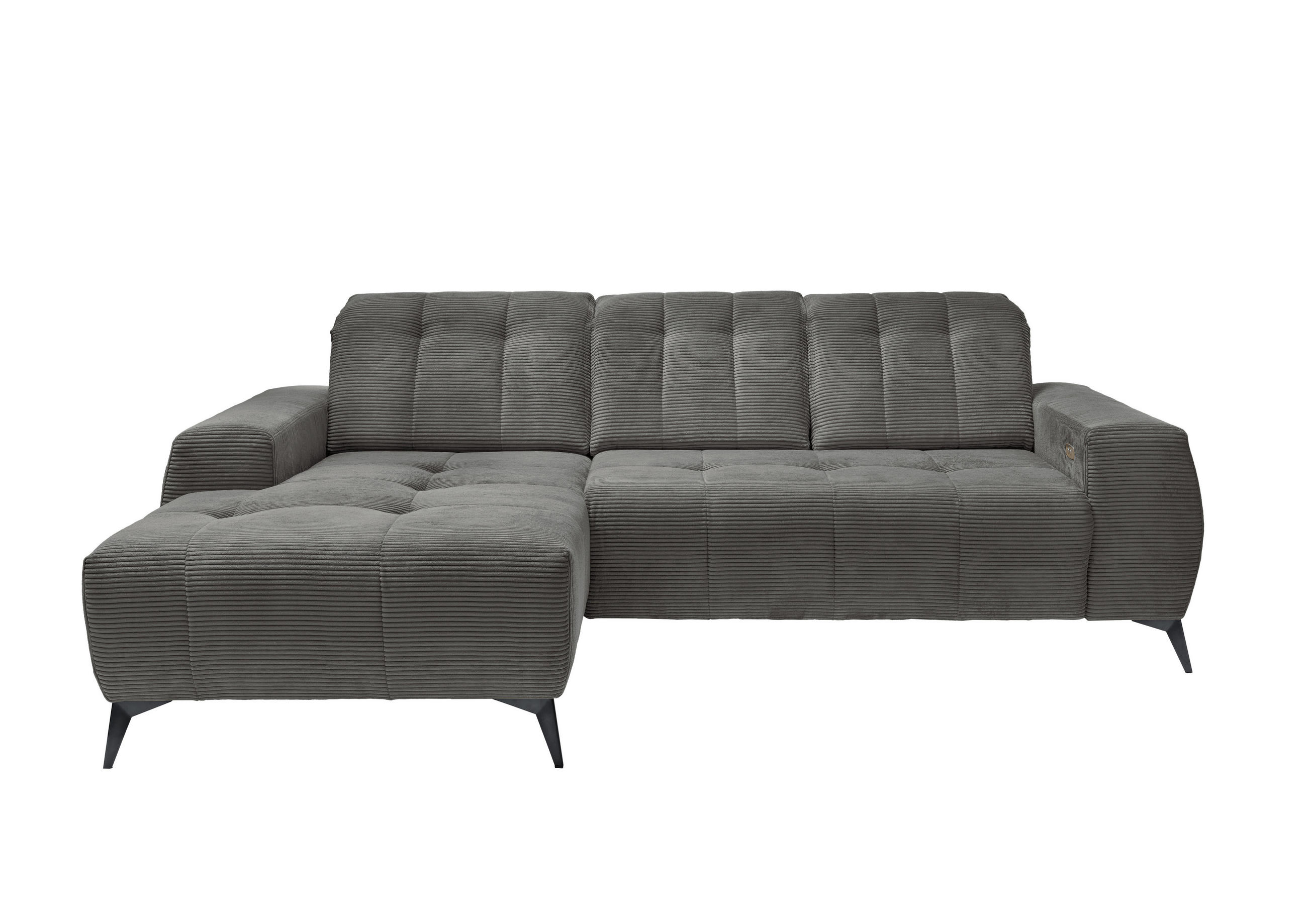 ECKSOFA  in Cord Grau  258/180 cm  - Schwarz/Grau, MODERN, Textil/Metall (258/180cm) - Livetastic