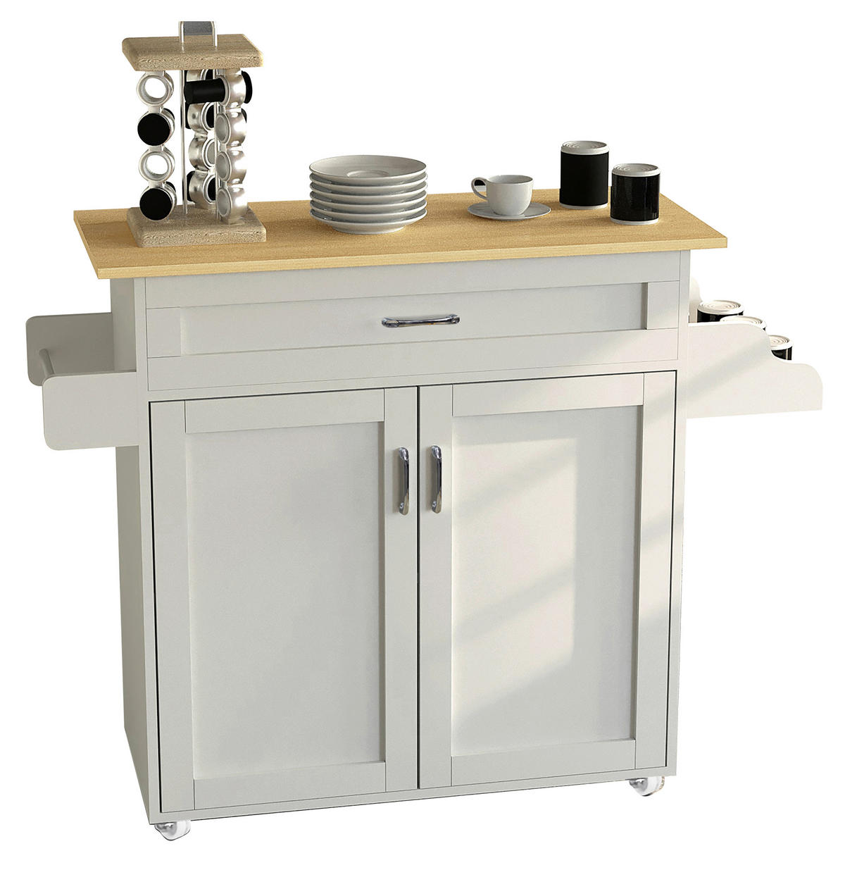 SERVIERWAGEN in Weiss, Honigeiche  - Honigeiche/Weiss, Basics, Holzwerkstoff/Kunststoff (114/89/39cm) - MID.YOU