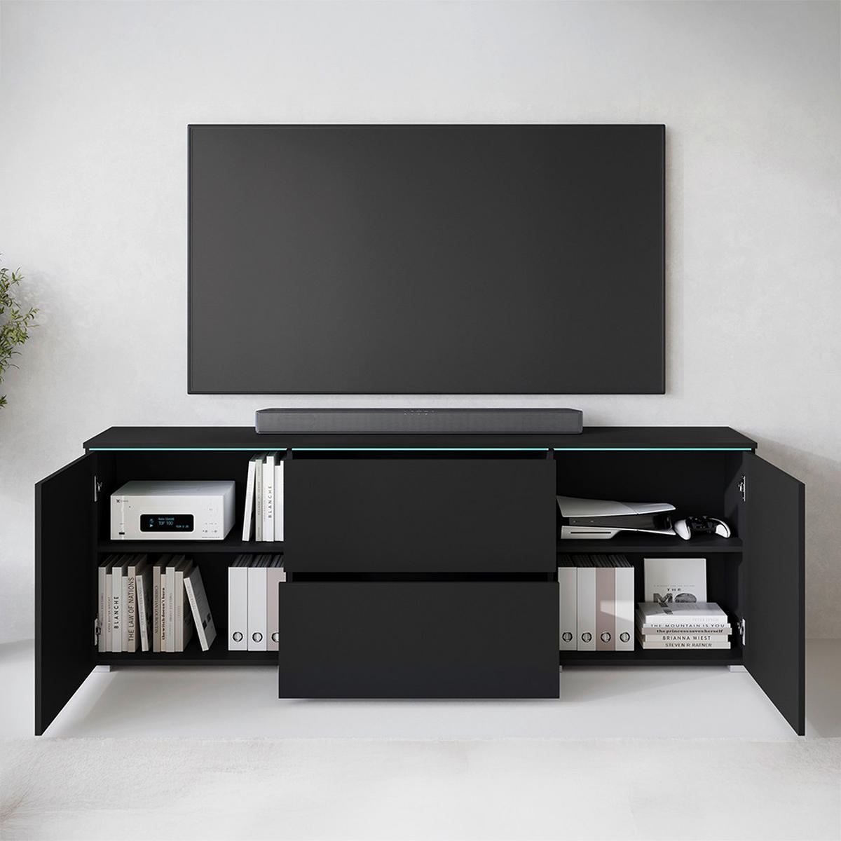 NÍZKÁ KOMODA, černá, 180/61,8/34,5 cm - šedá/černá, Trend, kompozitní dřevo/plast (180/61,8/34,5cm) - P & B