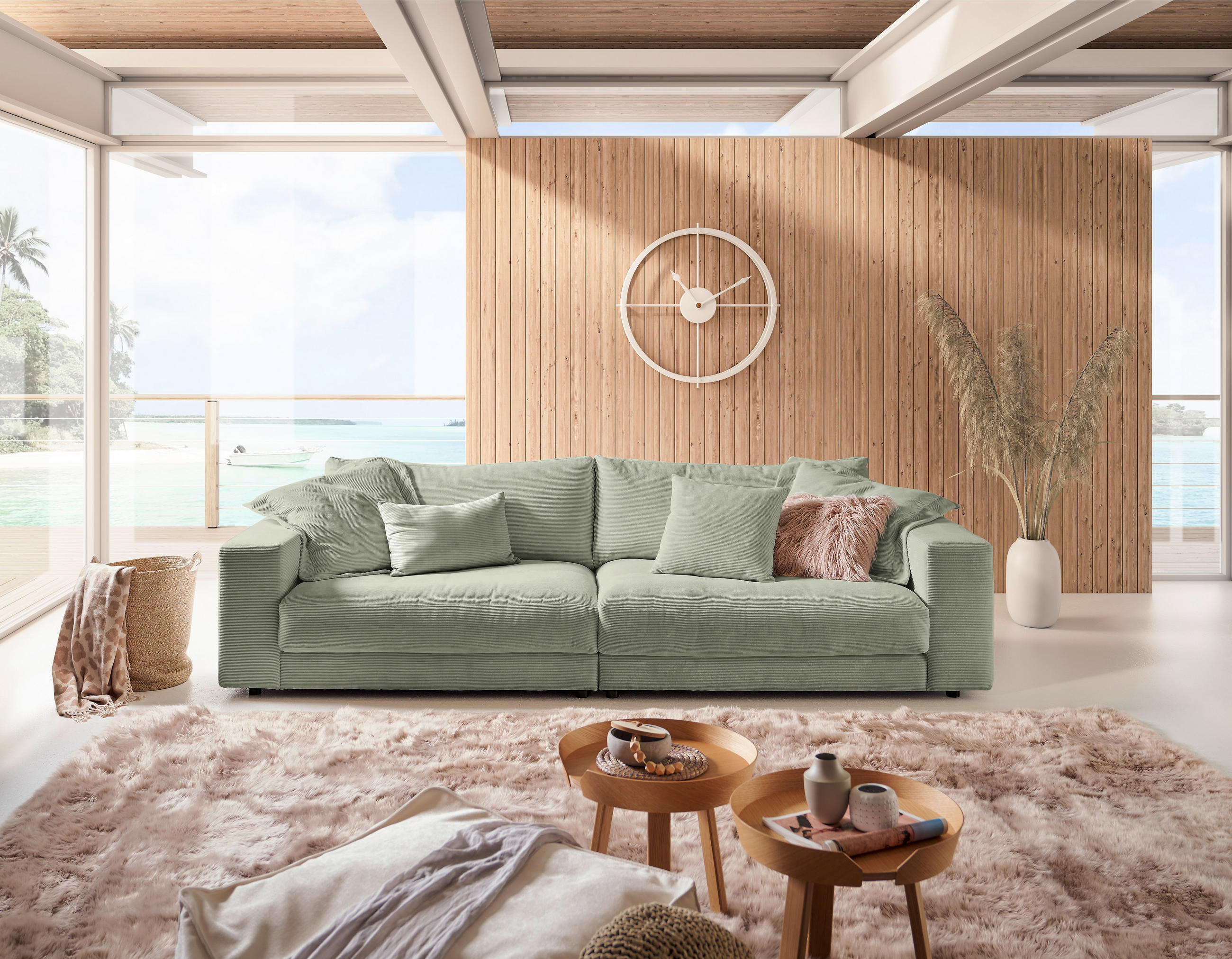 3-SITZER-SOFA in Cord Olivgrün  - Schwarz/Olivgrün, Design, Kunststoff/Textil (290/86/127cm) - Lomoco
