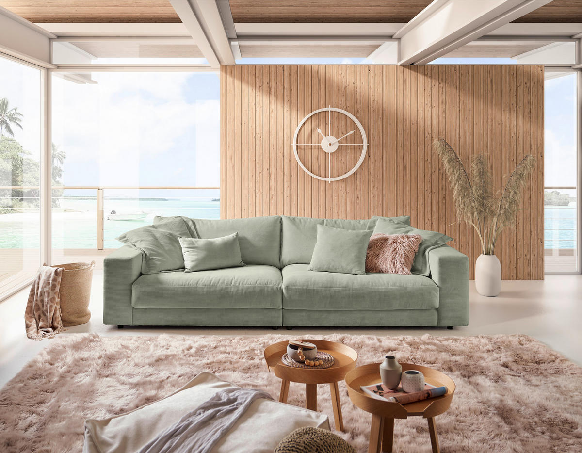 3-SITZER-SOFA in Cord Olivgrün  - Schwarz/Olivgrün, Design, Kunststoff/Textil (290/86/127cm) - Lomoco