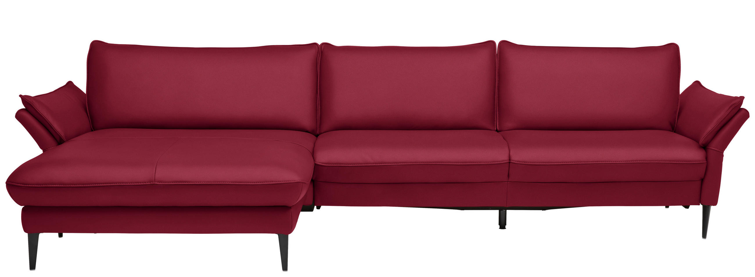 ECKSOFA Echtleder Rot  - Rot/Schwarz, Design, Leder/Metall (172/334cm) - Valdera