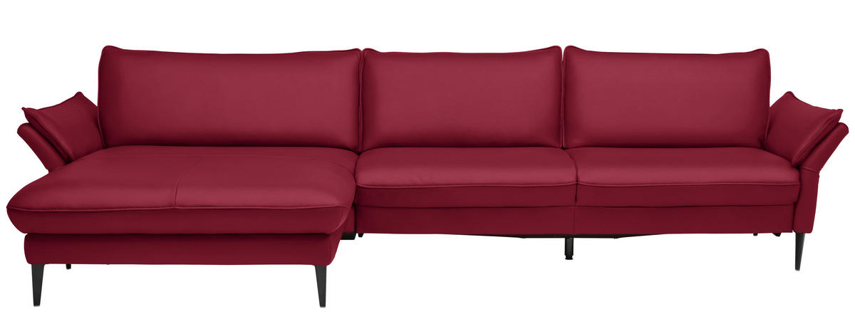 ECKSOFA Echtleder Rot  - Rot/Schwarz, Design, Leder/Metall (172/334cm) - Valdera