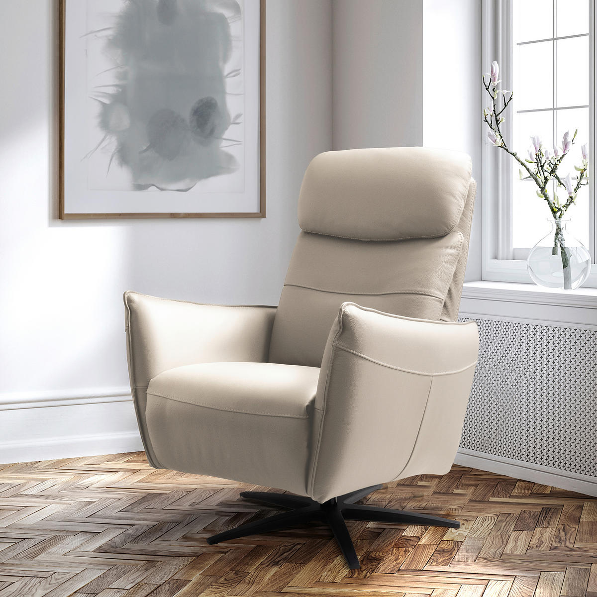 RELAXSESSEL in Leder Hellgrau  - Hellgrau/Schwarz, Design, Leder/Metall (77/107/88cm) - Livetastic