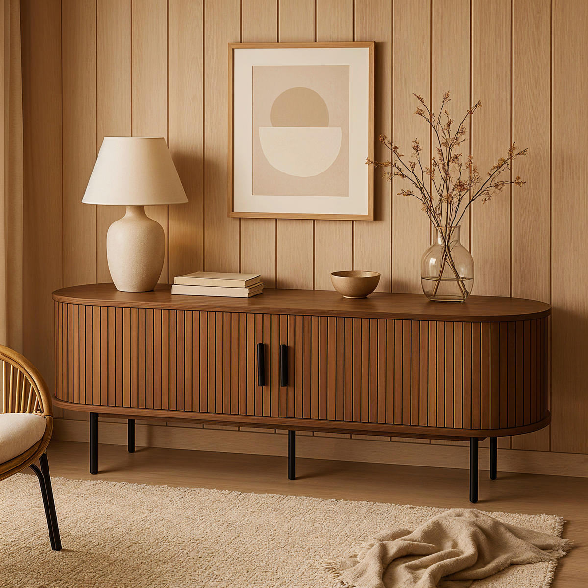 LOWBOARD  in 150/55/40 cm  - Walnussfarben/Schwarz, Design, Holzwerkstoff/Metall (150/55/40cm) - Livetastic