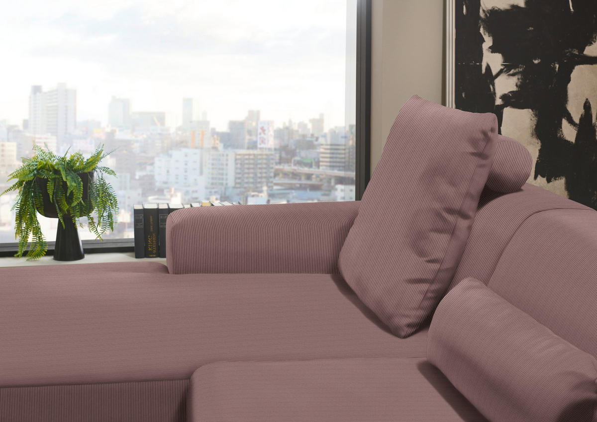 ECKSOFA in Feincord Altrosa  174/302 cm  - Schwarz/Altrosa, Design, Kunststoff/Textil (174/302cm) - Beldomo Style