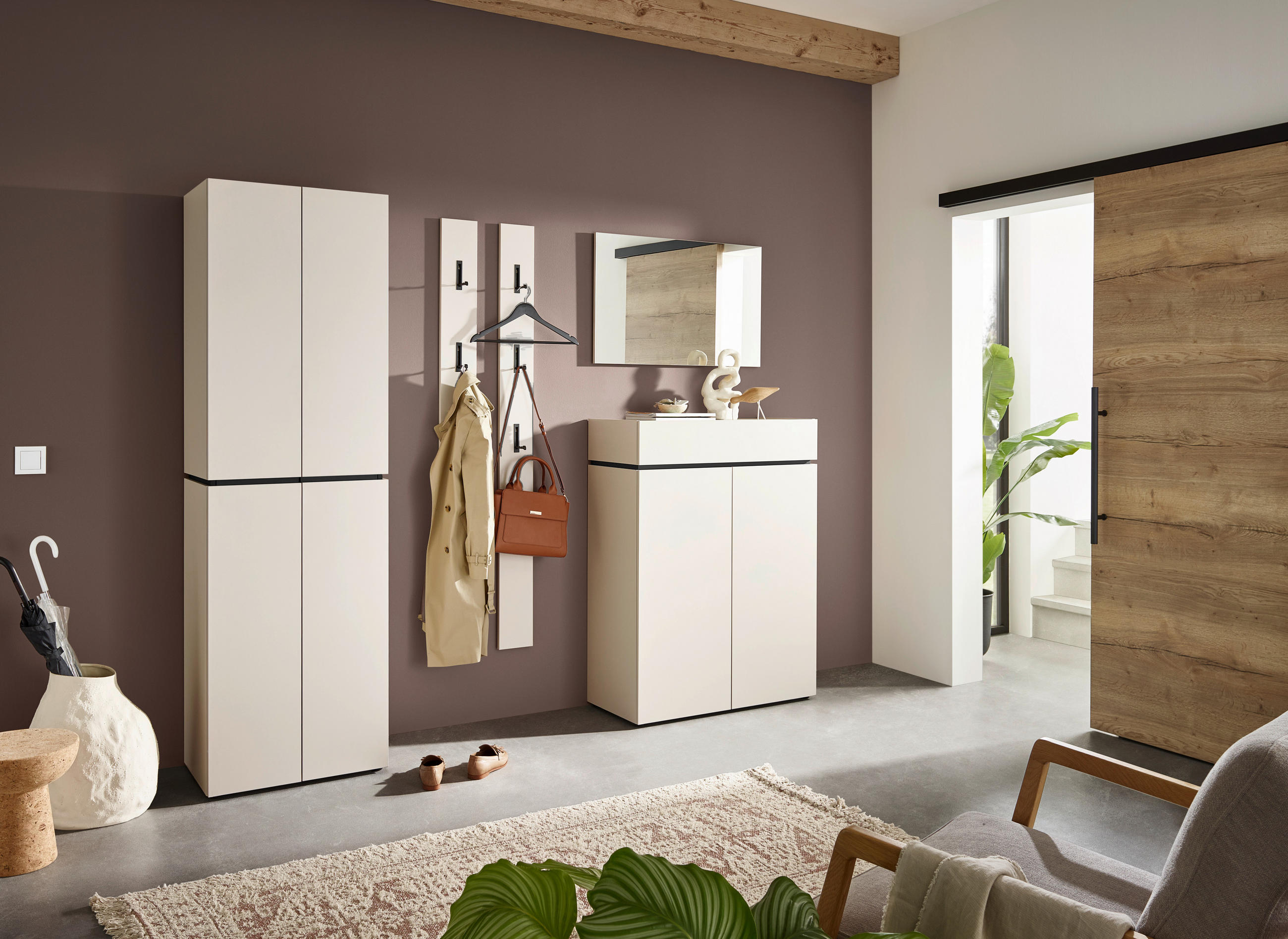 GARDEROBENSCHRANK in 60/199/37 cm - Kaschmir/Schwarz, Design, Holzwerkstoff/Kunststoff (60/199/37cm) - Voleo
