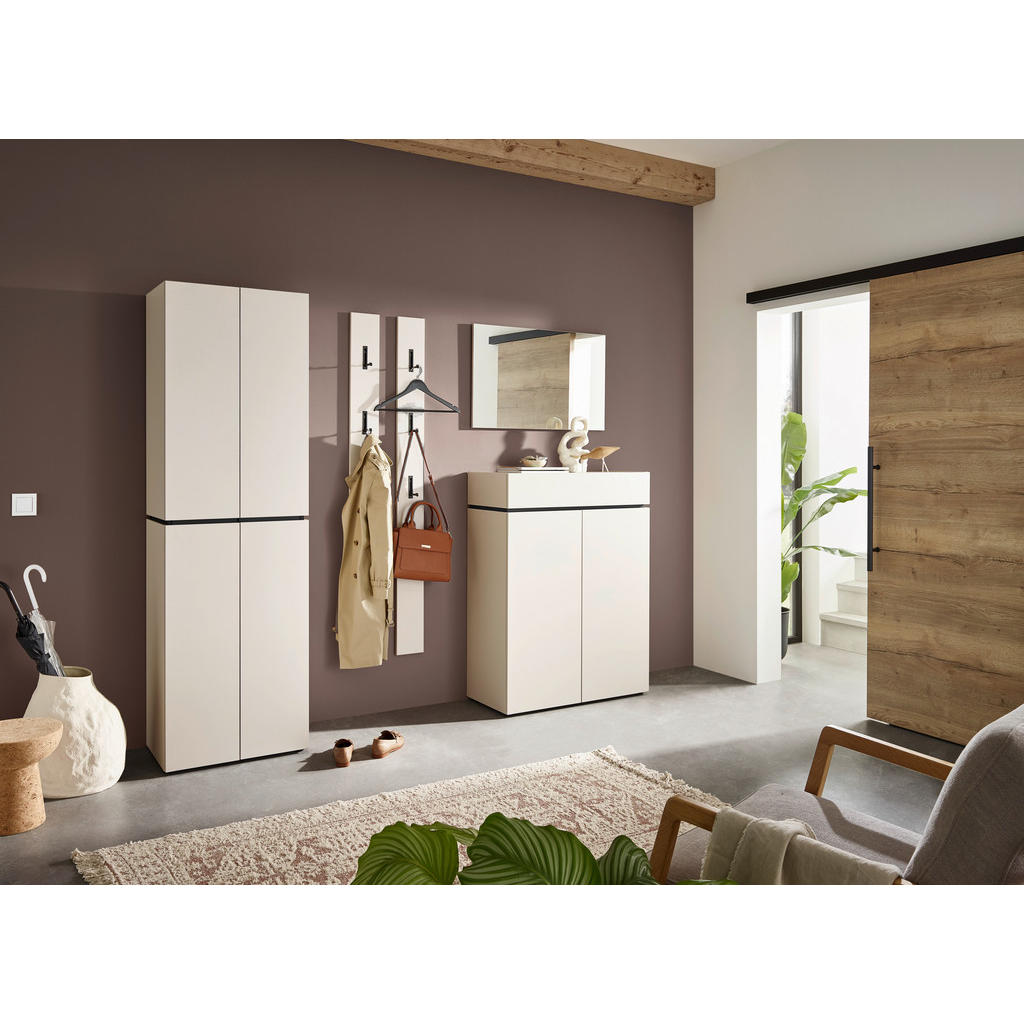Thumbnail - Voleo Garderobenschrank, Kaschmir, Holzwerkstoff, 5 Fächer, 60x199x37 cm, Beimöbel erhältlich, griffloses Öffnen, Garder...