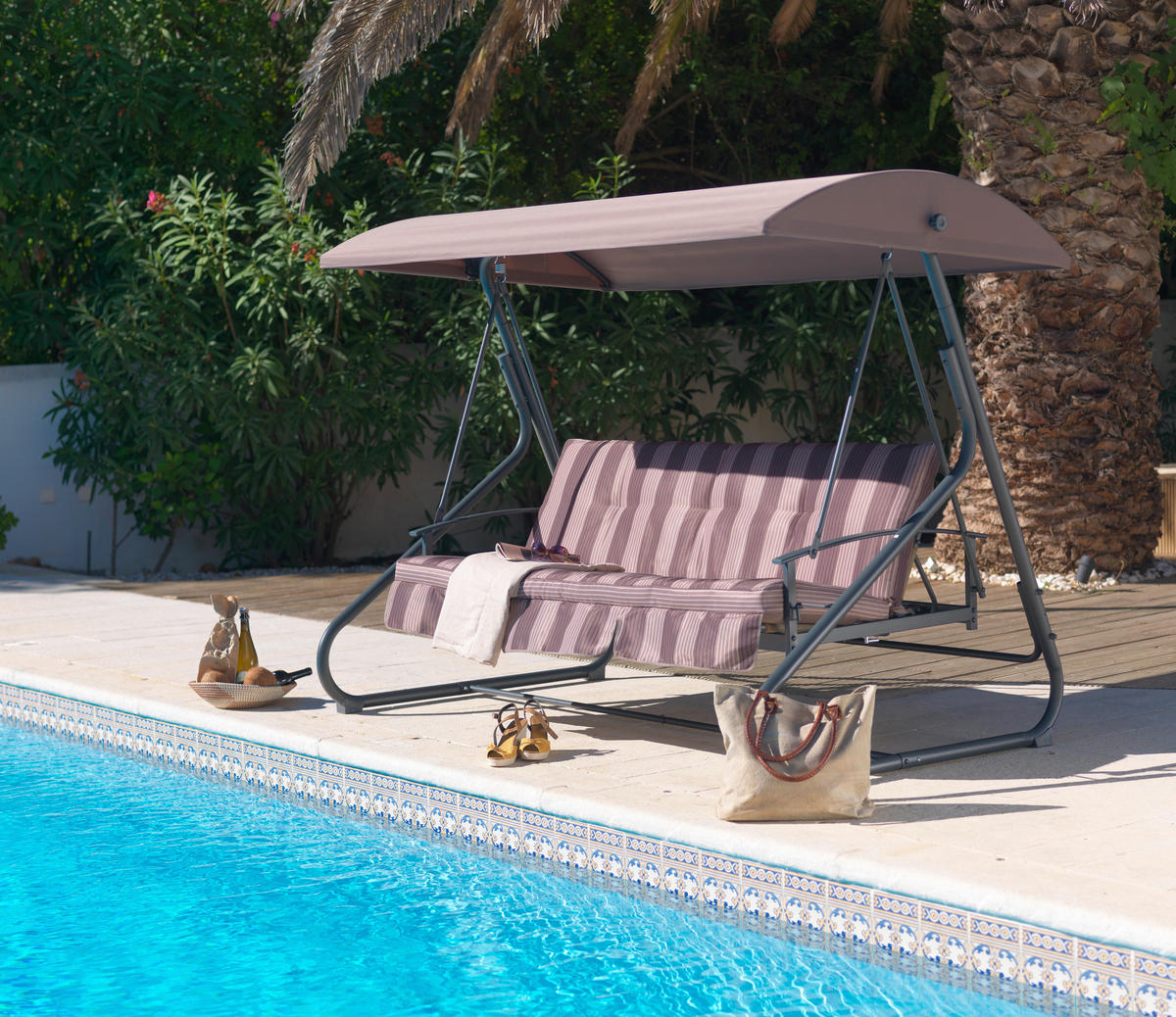 Balansoar Grădină 227/169/129 cm  - maro/antracit, Konventionell, metal/textil (227/169/129cm) - Ambia Garden