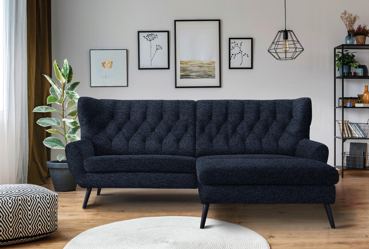 ECKSOFA in Flachgewebe Dunkelblau  - Schwarz/Dunkelblau, Design, Holz/Textil (237/165cm) - Stylife