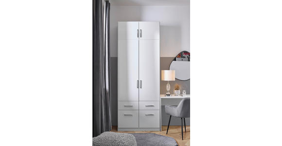 DREHTÜRENSCHRANK in Weiß, Weiß Hochglanz - Weiß Hochglanz/Alufarben, Design, Holzwerkstoff/Kunststoff (91/197/54cm) - Carryhome