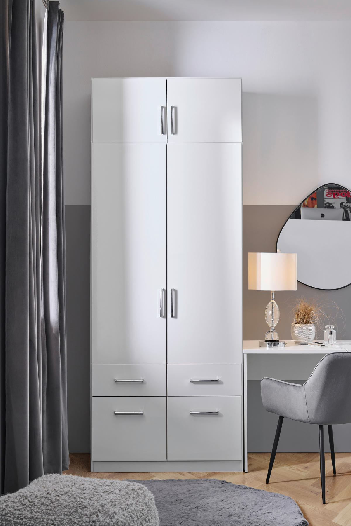 ŠATNÍ SKŘÍŇ S OTOČNÝMI DVEŘMI, bílá, vysoce lesklá bílá, 91/197/54 cm - bílá/barvy hliníku, Design, kompozitní dřevo/plast (91/197/54cm) - Carryhome