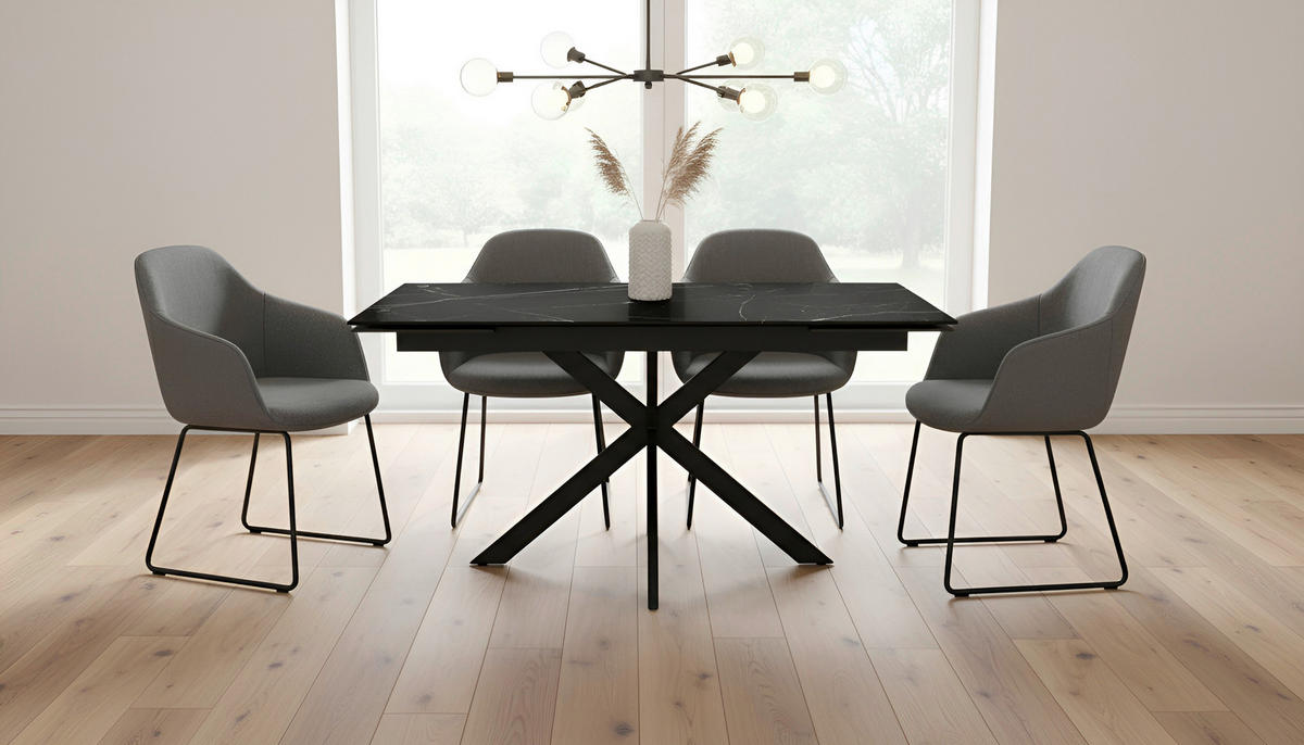 ESSTISCH 120-179/80/76 cm  Metall, Keramik ausziehbar rechteckig Schwarz  - Schwarz, Design, Keramik/Metall (120-179/80/76cm) - Belluti