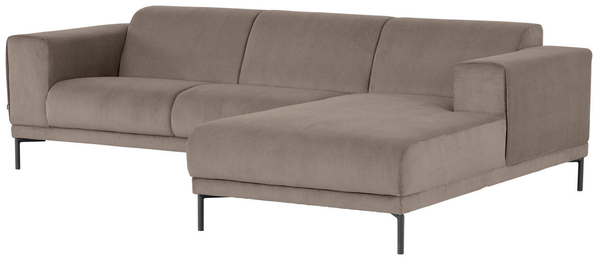ECKSOFA ERNO Taupe Cord  - Taupe/Schwarz, Design, Textil/Metall (262/183cm) - MID.YOU