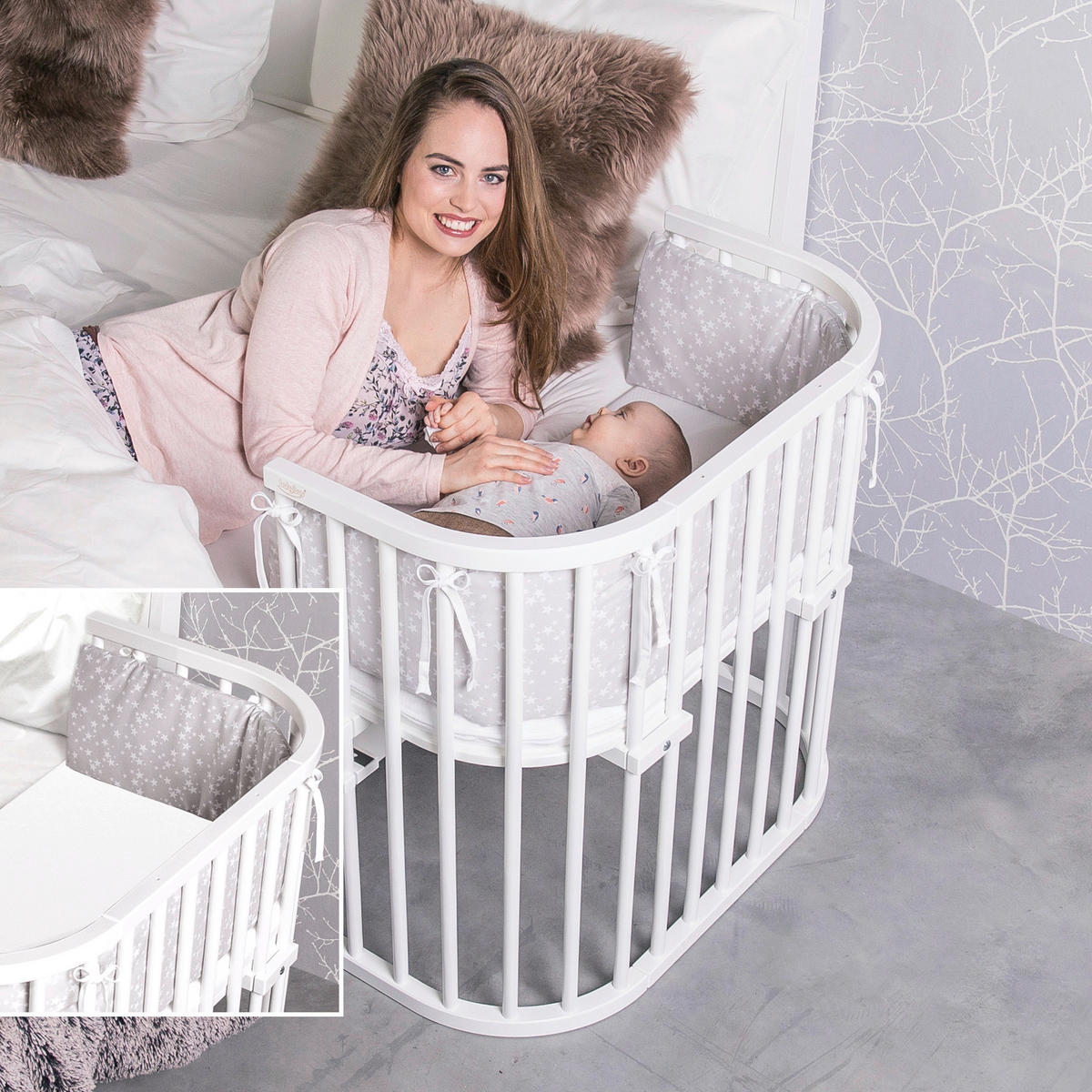 BEISTELLBETT Boxspring XXL  - Weiß, Basics, Holz (112/96,5/62cm) - Babybay