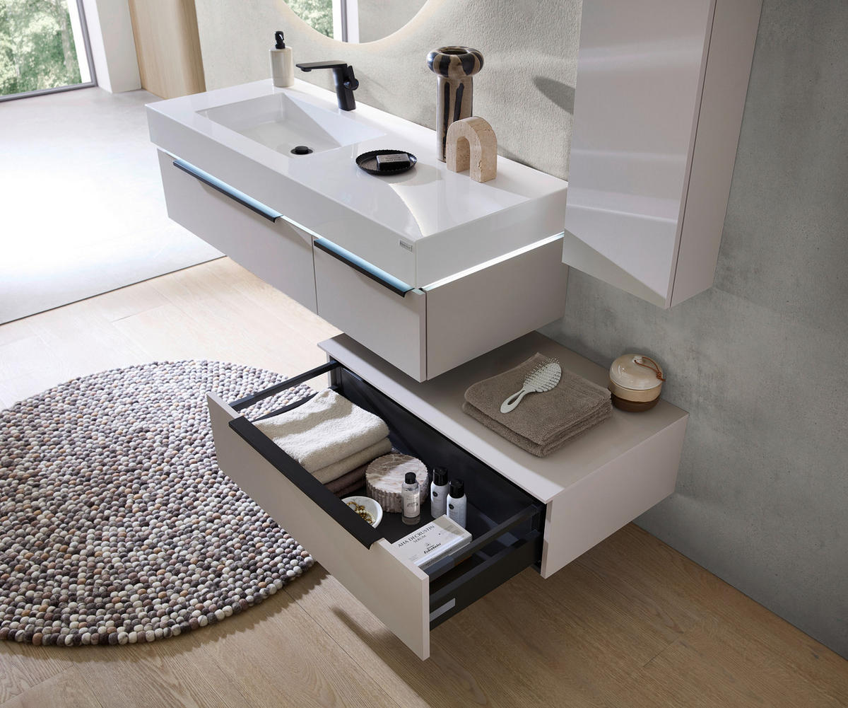 MOSDÓSZEKRÉNY MOSDÓVAL  - kasmírszínű/fekete, Konventionell, faalapú anyag/kő (127cm) - Dieter Knoll