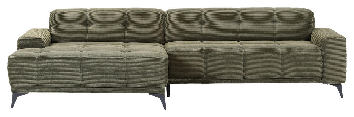 ECKSOFA in Cord Dunkelgrün  165/295 cm  - Dunkelgrün/Schwarz, KONVENTIONELL, Textil/Metall (165/295cm) - Carryhome