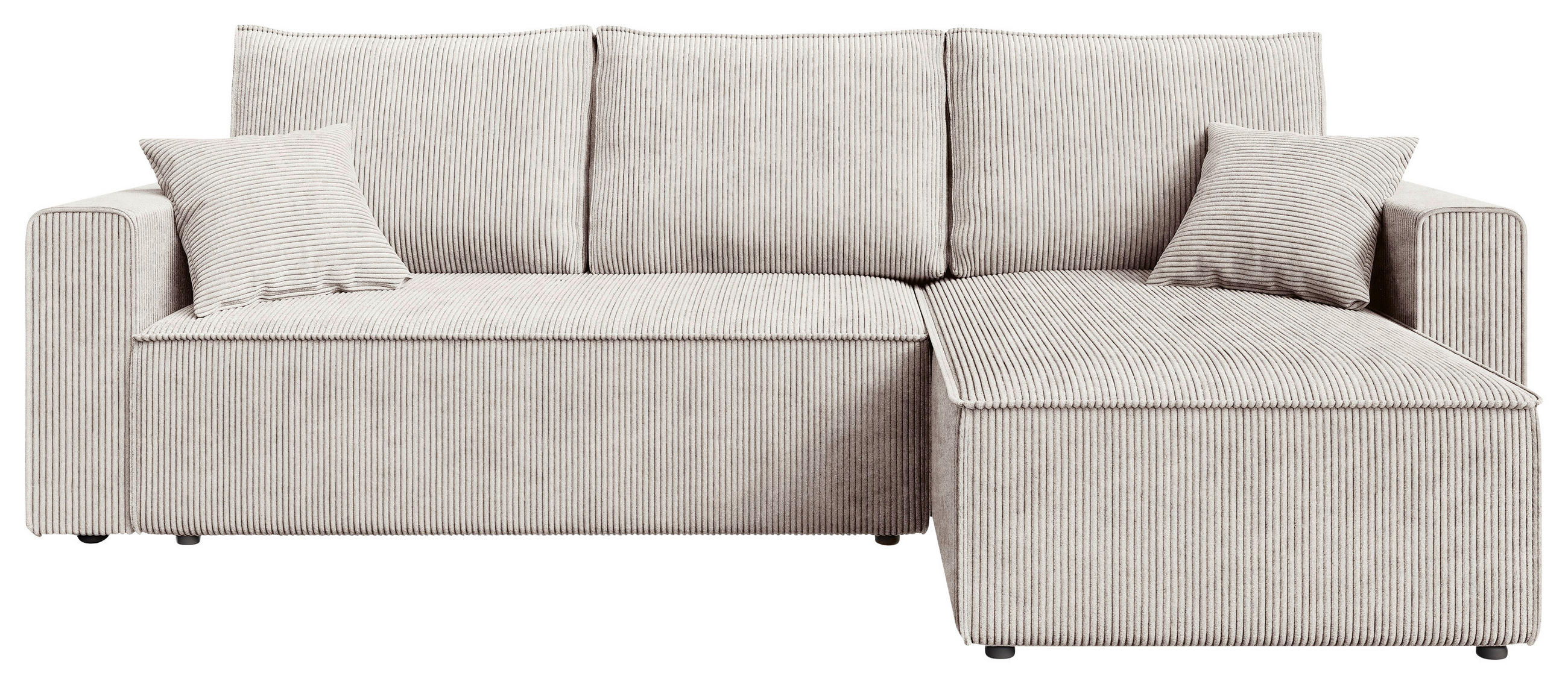 ECKSOFA Naturfarben Cord Zierkissen, Rückenkissen, Bettkasten, Schlaffunktion, Rücken echt, Liegefläche im Originalstoff  - Schwarz/Naturfarben, KONVENTIONELL, Kunststoff/Textil (232/143cm) - Carryhome