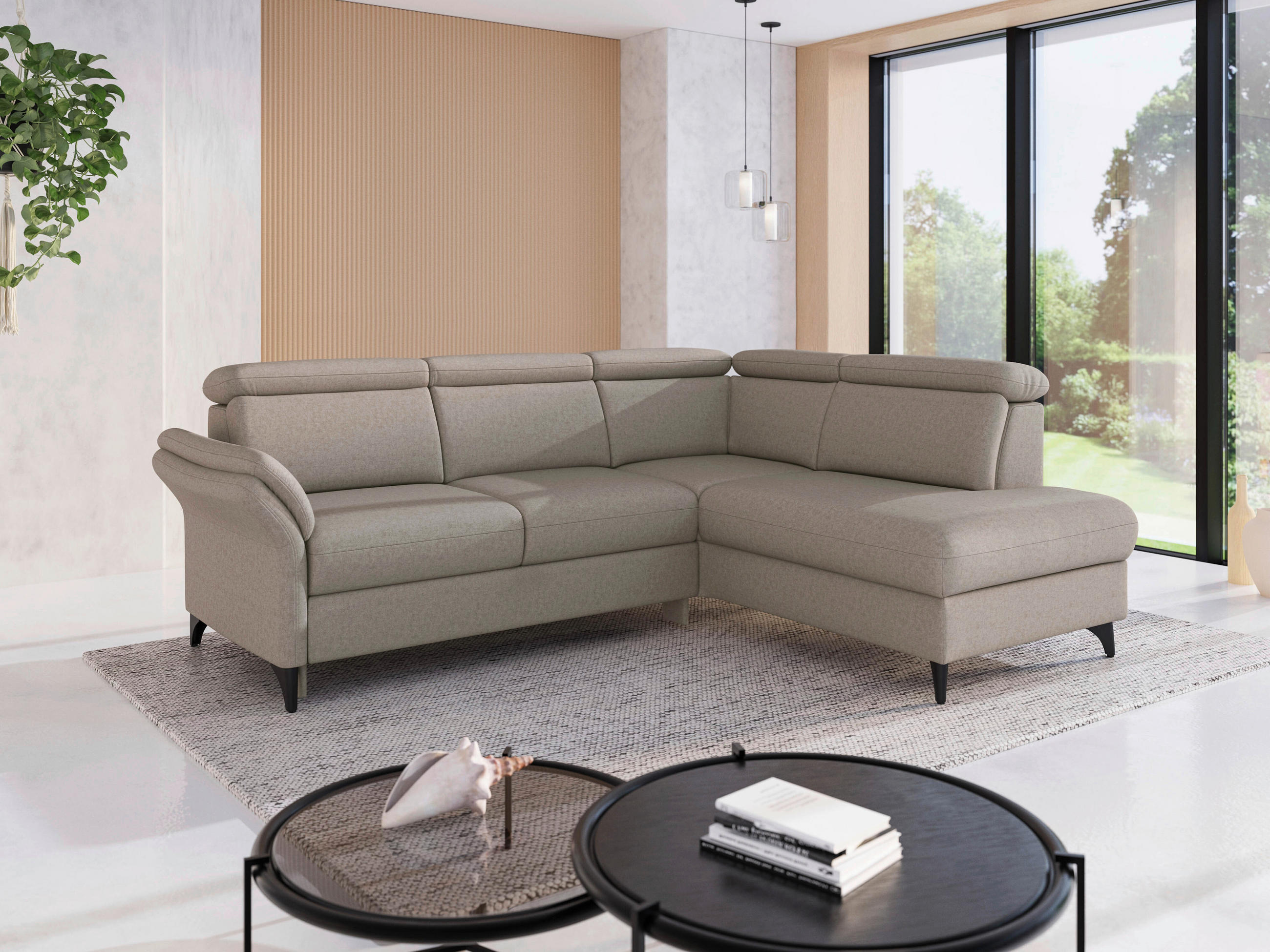 ECKSOFA GLENDALE E Taupe Flachgewebe  - Taupe/Schwarz, KONVENTIONELL, Textil/Metall (247/193cm) - Sit & More