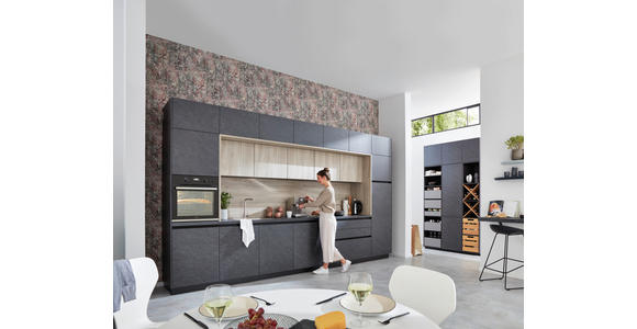 EINBAUKÜCHE   - Schieferfarben/Eschefarben, Basics, Holzwerkstoff - Novel