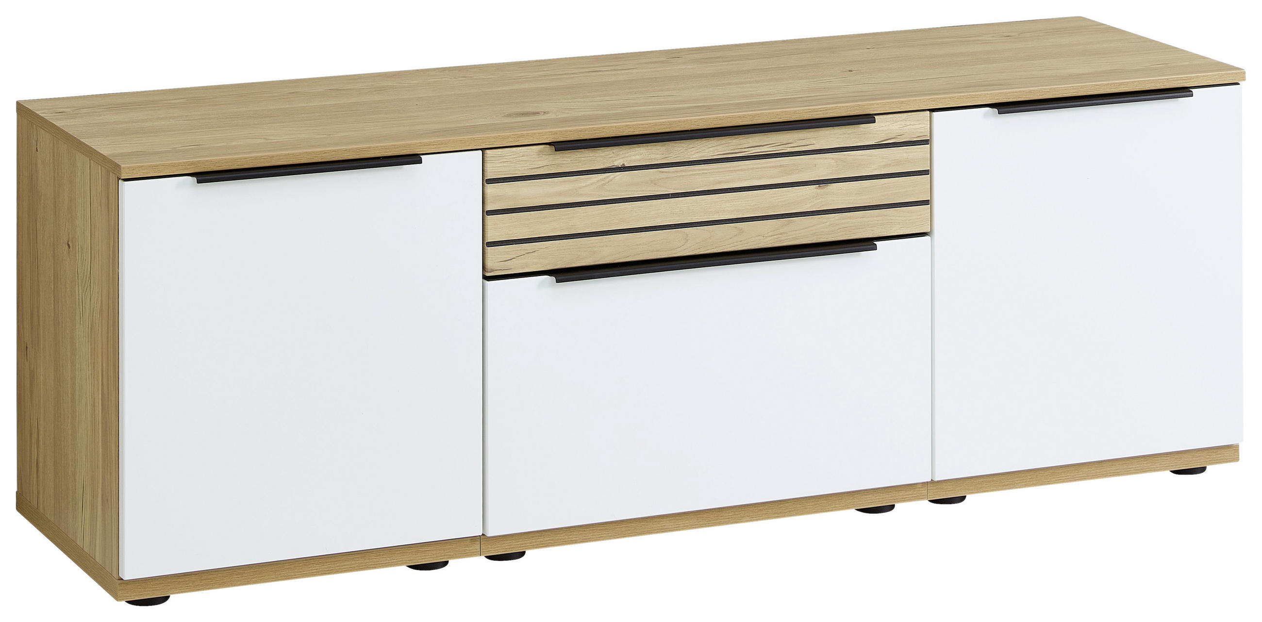 LOWBOARD Weiß, Eichefarben  150/54/45 cm  - Eichefarben/Schwarz, KONVENTIONELL, Holzwerkstoff/Kunststoff (150/54/45cm) - Venda