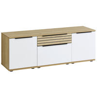 LOWBOARD Weiß, Eichefarben  150/54/45 cm  - Eichefarben/Schwarz, KONVENTIONELL, Holzwerkstoff/Kunststoff (150/54/45cm) - Venda
