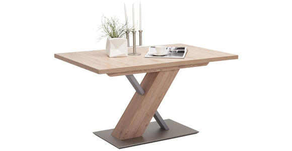 ESSTISCH in Holzwerkstoff, Metall 138(178)/90/76 cm - Edelstahlfarben/Eichefarben, KONVENTIONELL, Holzwerkstoff/Metall (138(178)/90/76cm) - Cantus
