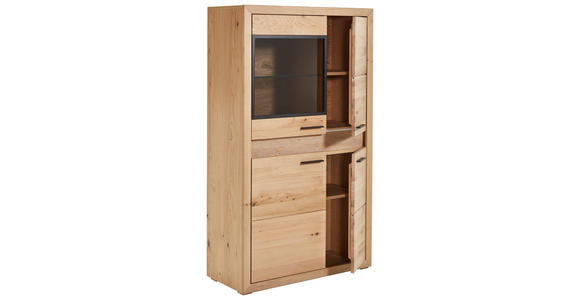 HIGHBOARD Asteiche furniert, massiv Beleuchtung, Einlegeböden  - Schwarz, KONVENTIONELL, Glas/Holz (95/163,6/41cm) - Cantus