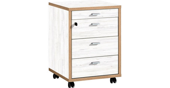 ROLLCONTAINER - Eichefarben/Alufarben, Design, Holzwerkstoff/Metall (43/59/44cm) - Xora