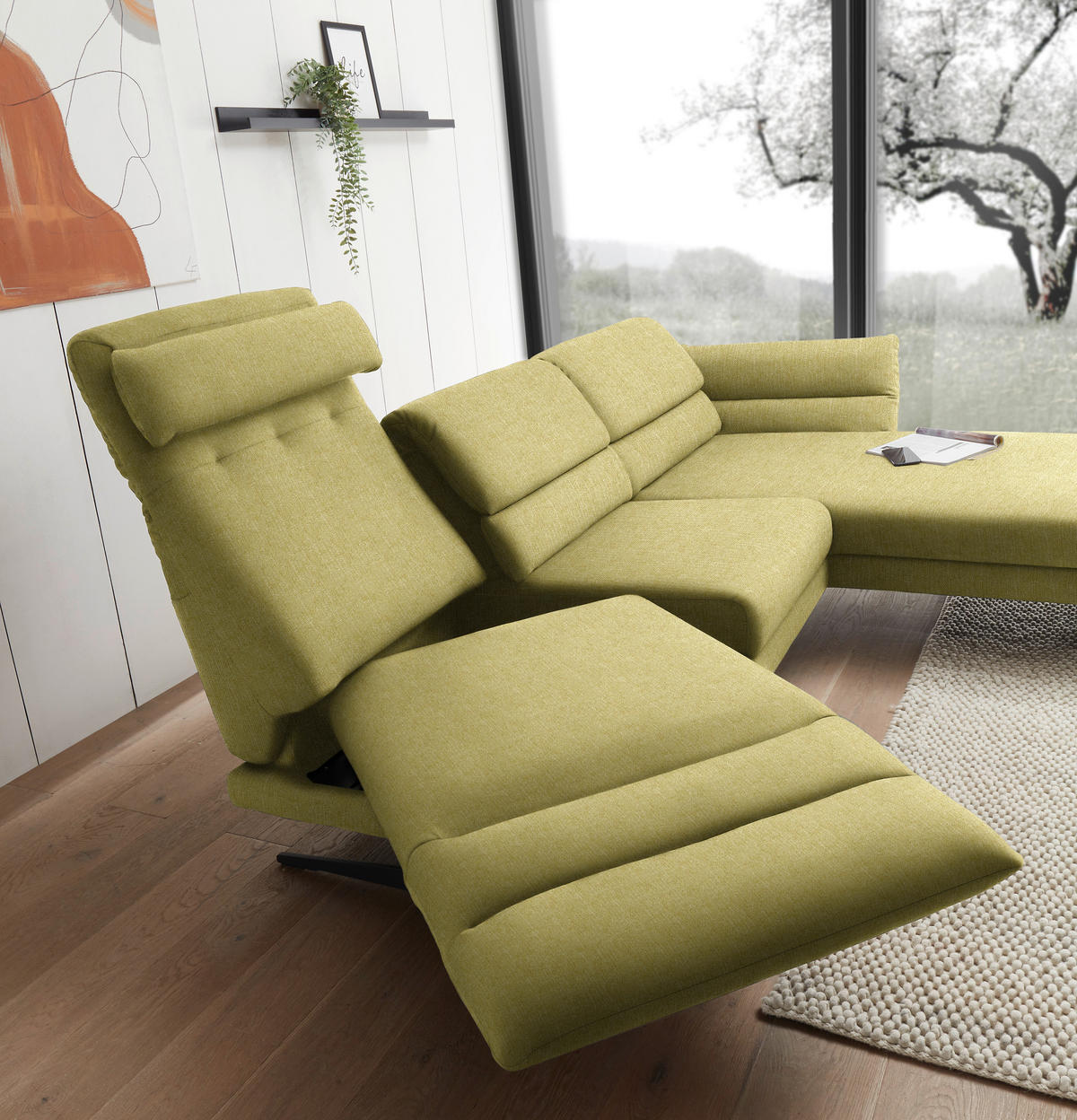 ECKSOFA in Flachgewebe Hellgrün  279-327/176-217 cm  - Schwarz/Hellgrün, Design, Textil/Metall (279-327/176-217cm) - Dieter Knoll
