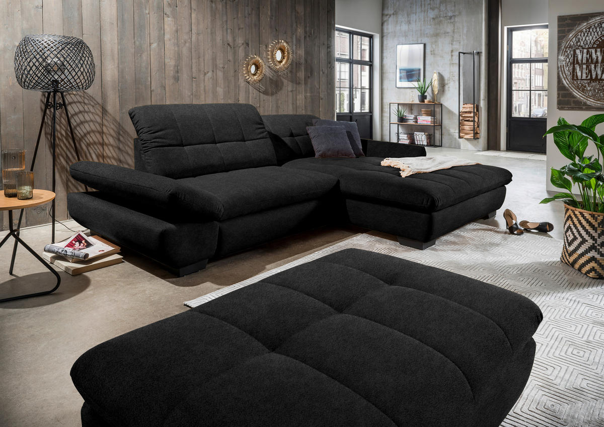 ECKSOFA in Mikrofaser Anthrazit  - Anthrazit/Schwarz, Design, Textil/Metall (290/198cm) - Xora