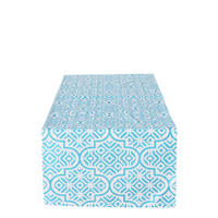 TISCHLÄUFER Textil Weiss, Hellblau  - Weiss/Hellblau, Basics, Textil (140/41/0,5cm)