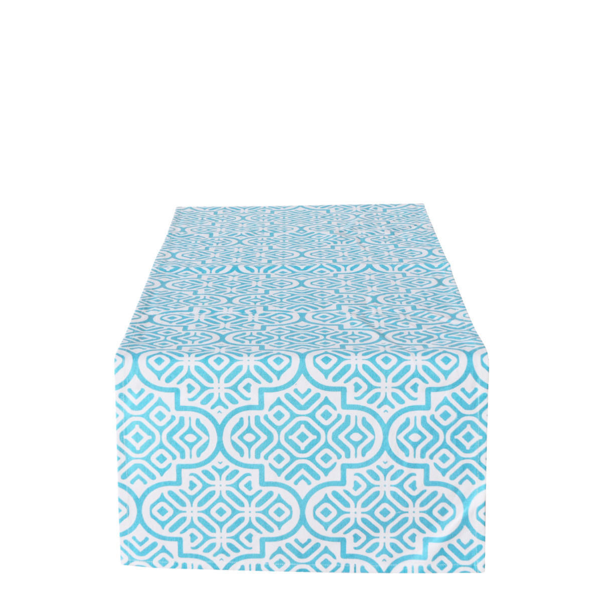 TISCHLÄUFER Textil Weiss, Hellblau  - Weiss/Hellblau, Basics, Textil (140/41/0,5cm)