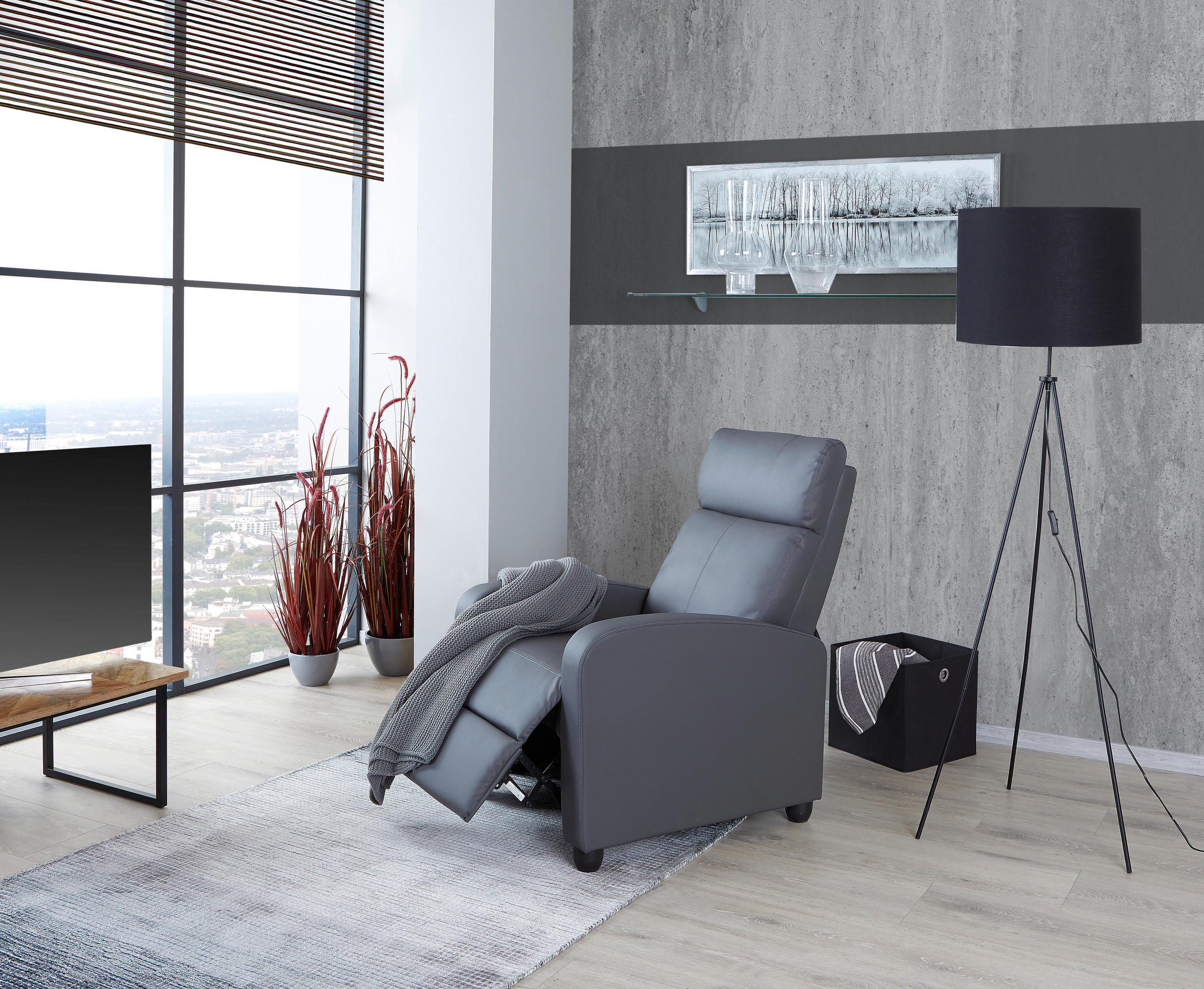 RELAXSESSEL Lederlook    - Schwarz/Grau, MODERN, Textil (69/75-100,5/87-157cm) - MID.YOU