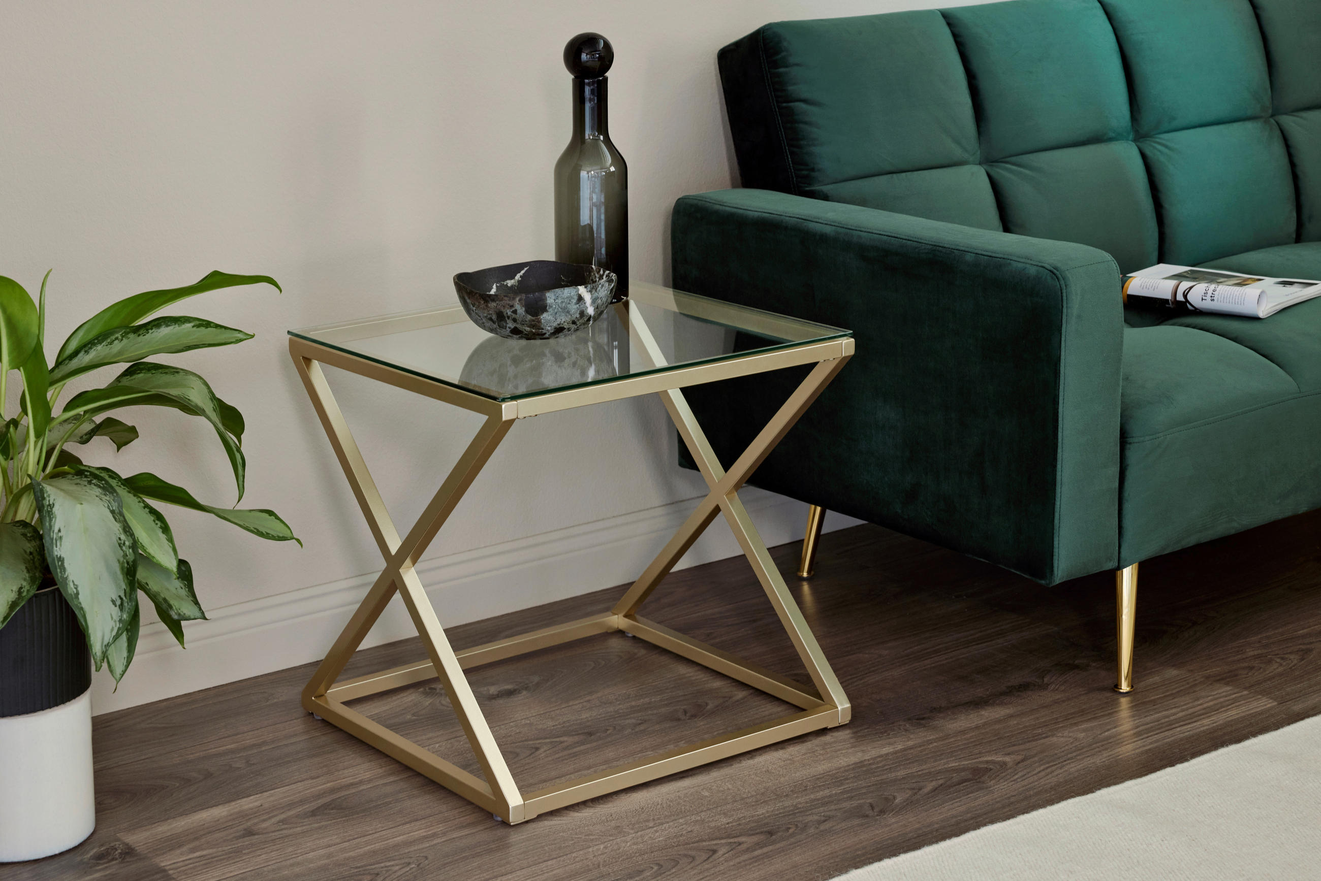 BEISTELLTISCH in Metall, Glas 50/50/50 cm - Klar/Goldfarben, Modern, Glas/Metall (50/50/50cm) - Livetastic