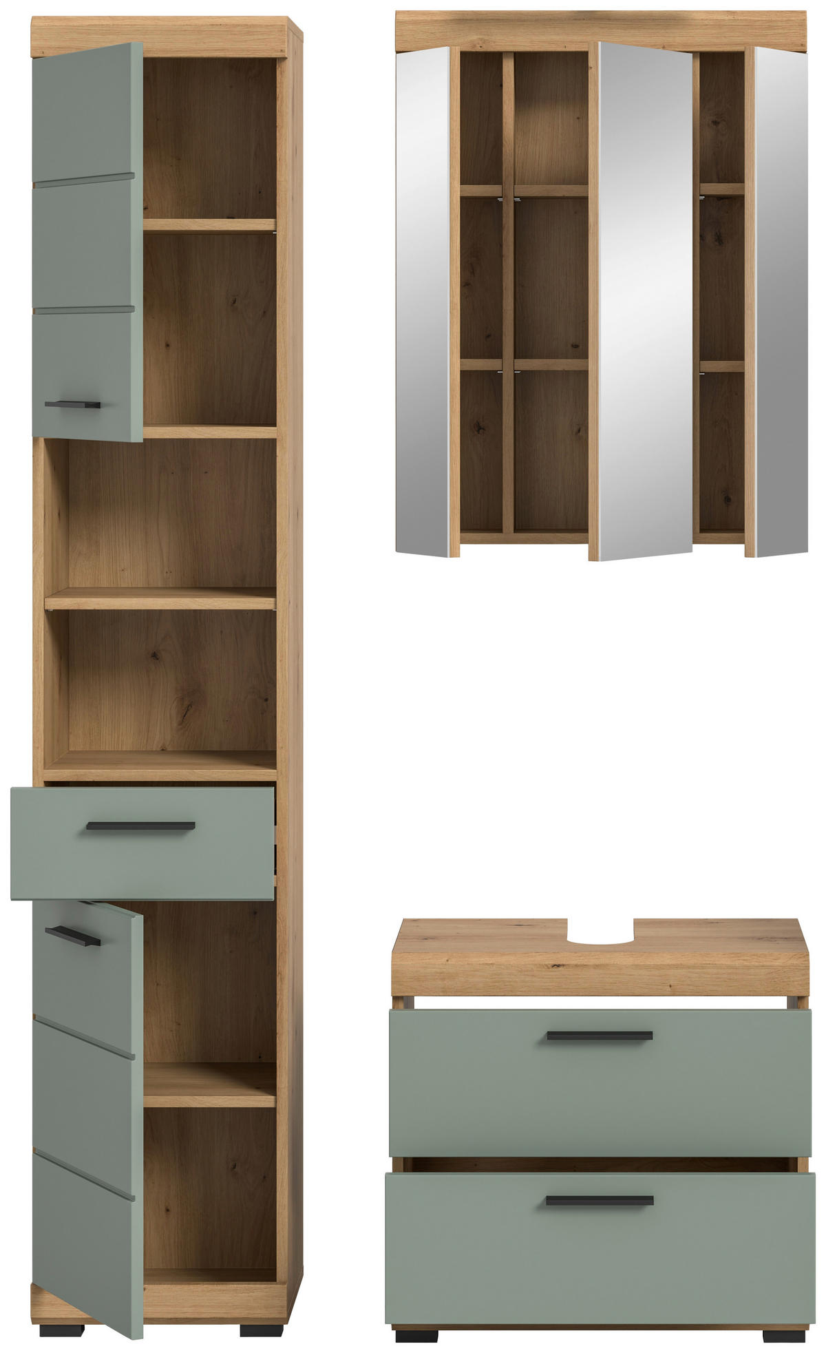 BADEZIMMER 3-teilig  in 97 cm  - Salbeigrün/Schwarz, MODERN, Glas/Holzwerkstoff (97cm) - MID.YOU