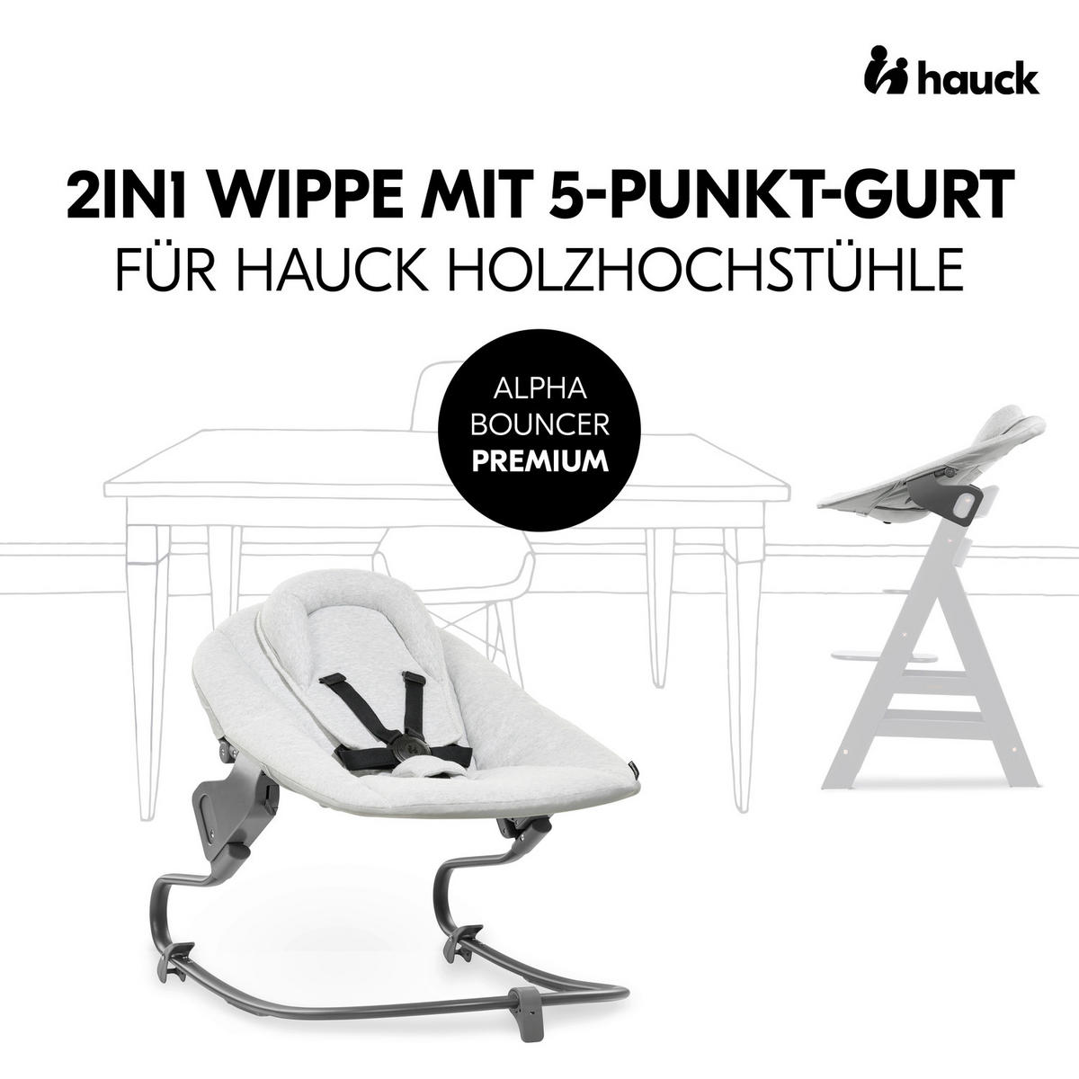 HOCHSTUHLLIEGE Alpha Bouncer Premium  - Hellgrau, Basics, Textil/Metall (66/51/49cm) - Hauck