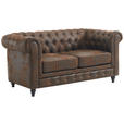 CHESTERFIELD-SOFA Lederlook, Mikrofaser Braun, Schwarz  - Schwarz/Braun, Trend, Holz/Textil (165/73/87cm) - Xora