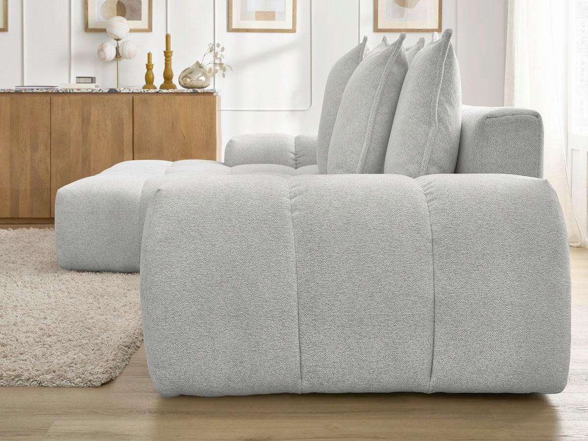 ECKSCHLAFSOFA EVEREST  mit Rücken echt, Armteil links, Armteil rechts Flachgewebe Hellgrau  - Hellgrau/Schwarz, MODERN, Kunststoff/Textil (180/318cm) - Livetastic