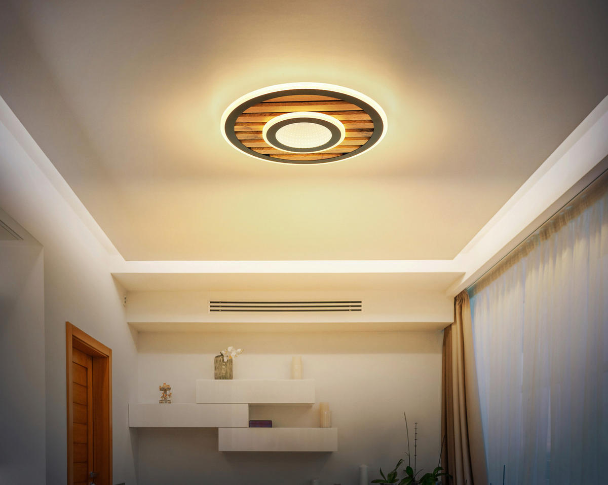 STROPNÍ LED SVÍTIDLO, 40/6 cm  - bílá/tmavě hnědá, Natur, kov/kompozitní dřevo (40/6cm) - Globo