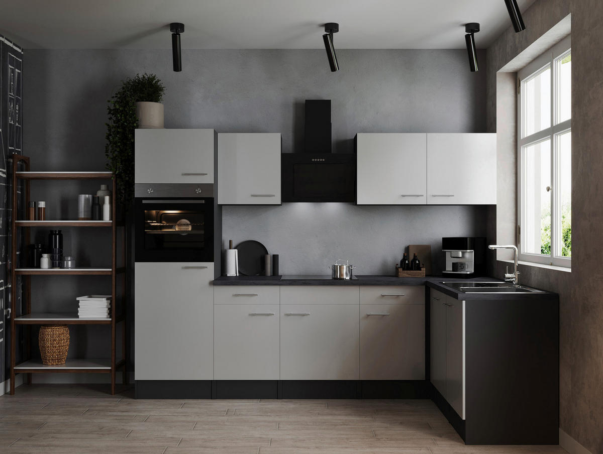 ECKKÜCHE 280/172 cm  in Grau, Weiß  - Silberfarben/Weiß, Design, Holzwerkstoff/Metall (280/172cm) - Respekta