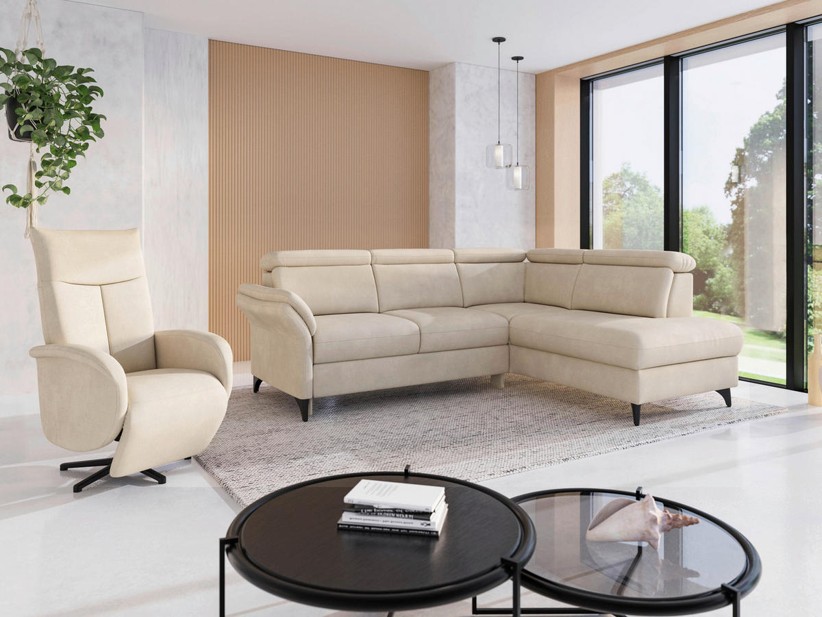 ECKSOFA Chenille Sandfarben  - Sandfarben/Schwarz, Konventionell, Textil/Metall (247/193cm) - Sit & More