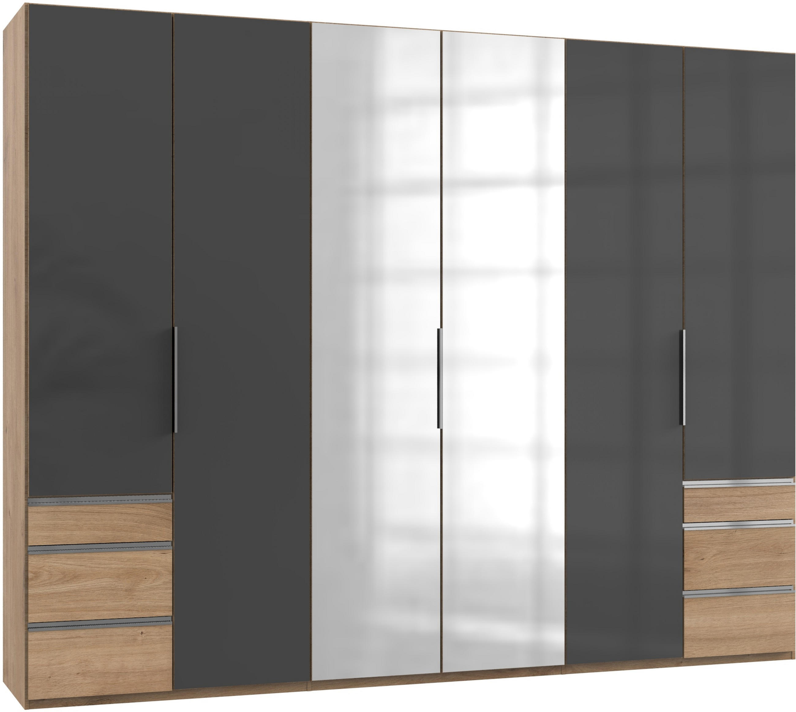 DREHTÜRENSCHRANK in Grau, Eichefarben  - Chromfarben/Eichefarben, Modern, Glas/Holzwerkstoff (300/236/58cm) - MID.YOU