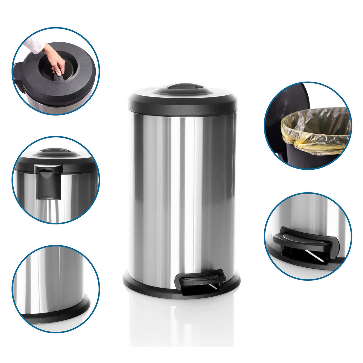 ABFALLSAMMLER 40 l  Metall  - Silberfarben/Schwarz, Basics, Kunststoff/Metall (38/62-96/38cm) - MID.YOU